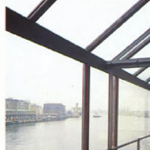 Gl. Dok Pakhus, glaskarmap, 1986. Arkitekt Erik Møllers Tegnestue